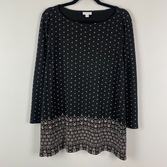 J. Jill Tops - J Jill Black Ditsy Floral Bordered Hem Tunic Blouse Size XL Cotton Modal